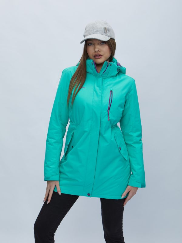 Turquoise hooded parka for women 551706Br